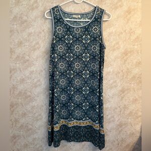 Max Studio Shift Boatneck Wrinkle-Free Dress - Green, Blue, & Yellow - Medium